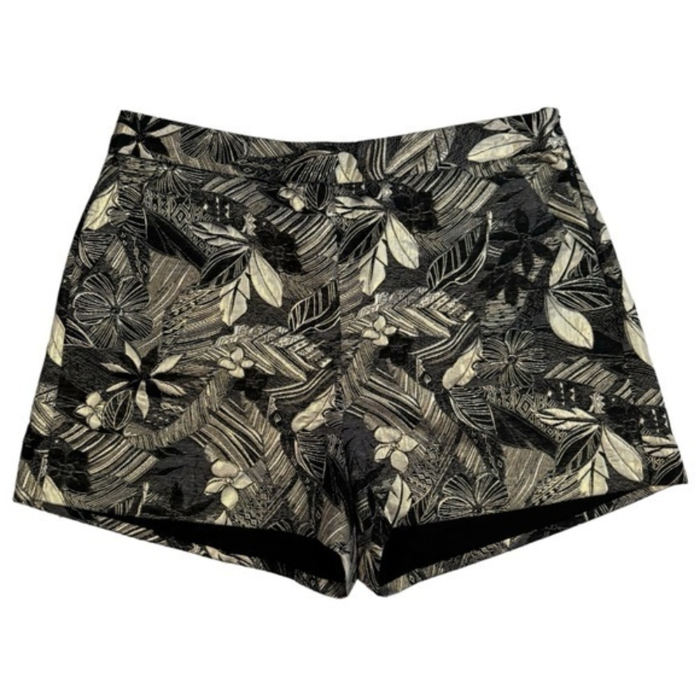 Leith ✘ NWT Black High-Waisted Floral Print Gold Metallic Detail Lined Shorts, L
